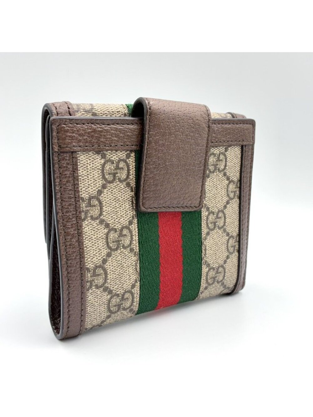 Gucci Ophidia GG French Flap Wallet Leather Brown Beige Bifold Gold - Picture 2 of 14
